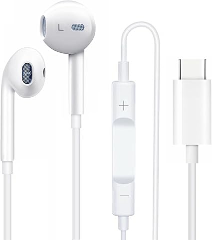 iPhone 16 Pro Max Headphones USB C Headphones For iPhone 16 16 Pro 15 Pro Max Type C Earphones In-Ear Wired Headphones with Mic and Volume Control HiFi Stereo Earbuds For iPhone 15 Pro Max