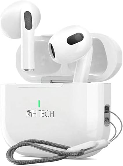 MH Tech Wireless Earbuds, Bluetooth, HiFi Stereo with Heavy Bass, Wrist Strap, Wireless Charging