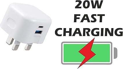 USB C Plug 20W, Apple iPhone Fast Charger Plug UK for iPhone 15/15 Pro/15 Pro Max/14/14 Pro/13/13 Pro/12/12 Pro/11,Type C and USB A Plug Fast Charging for Apple Watch USBC Wall Plug Dual Port