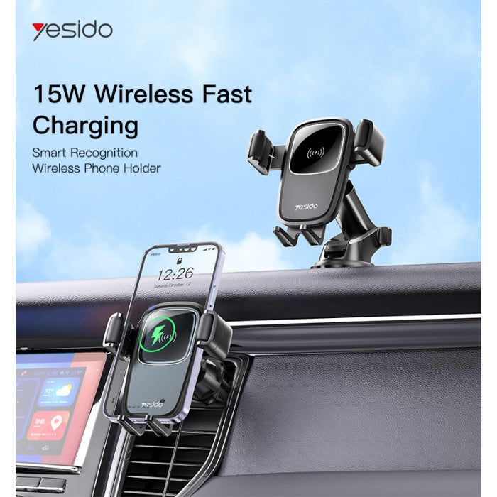 C187 Self-Aligning Coil Car Charger | Mobile Phone Holder | Qi 15W Wireless Fast Charging Car Holder