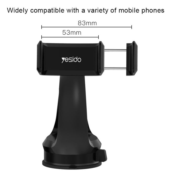 C1 Universal Spring Clip 360 Angle Rotation Mobile Phone Car Holder Suction Cup Car Phone Holder BLACK