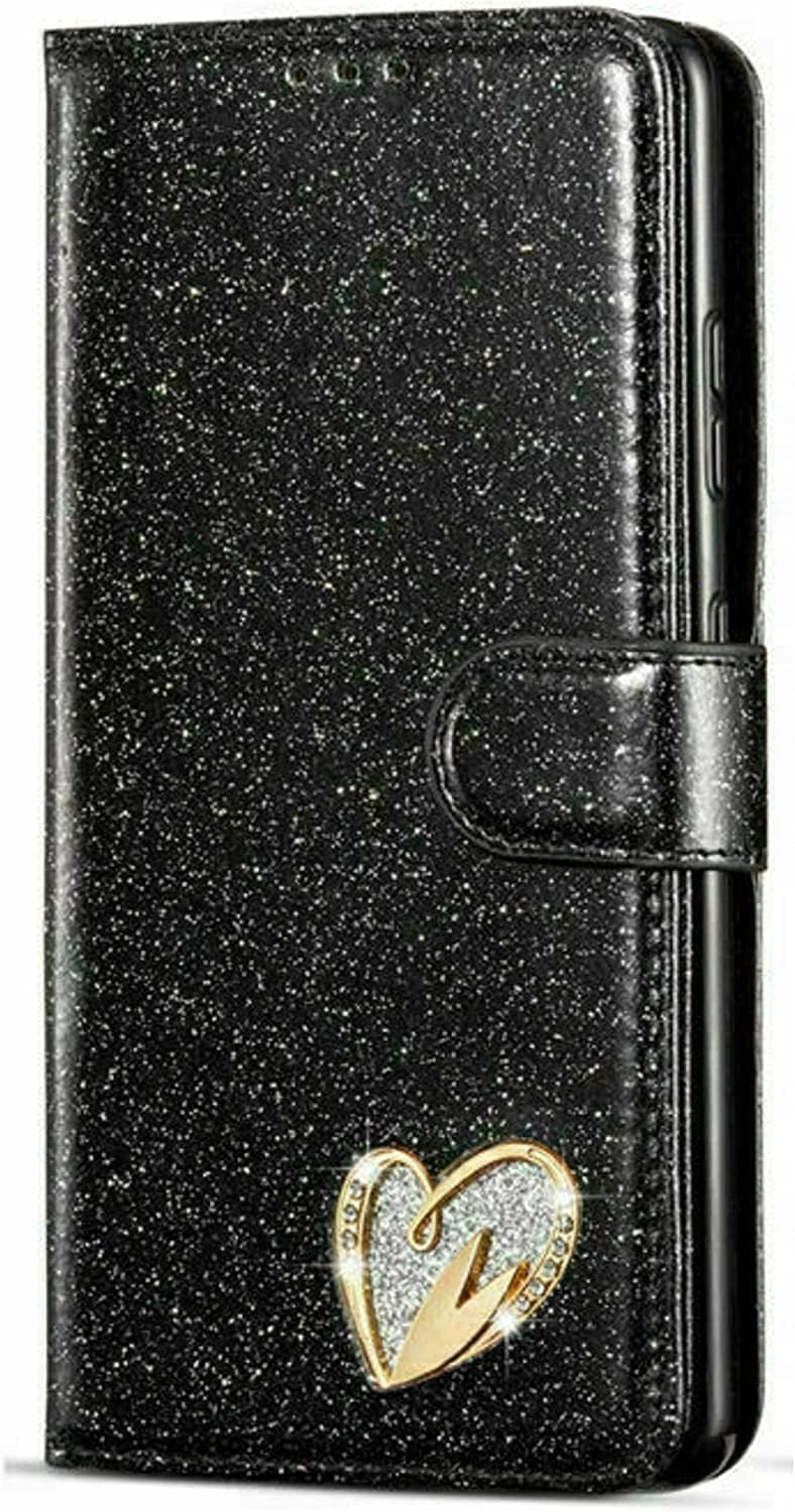 Bling Heart Sparkle Book Wallet Case Cover For iPhone 13 Pro Max