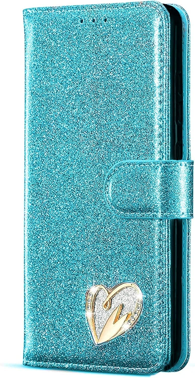 Bling Heart Sparkle Book Wallet Case Cover For iPhone 13 Pro Max
