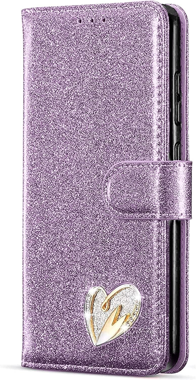 Bling Heart Sparkle Book Wallet Case Cover For iPhone 13 Pro Max