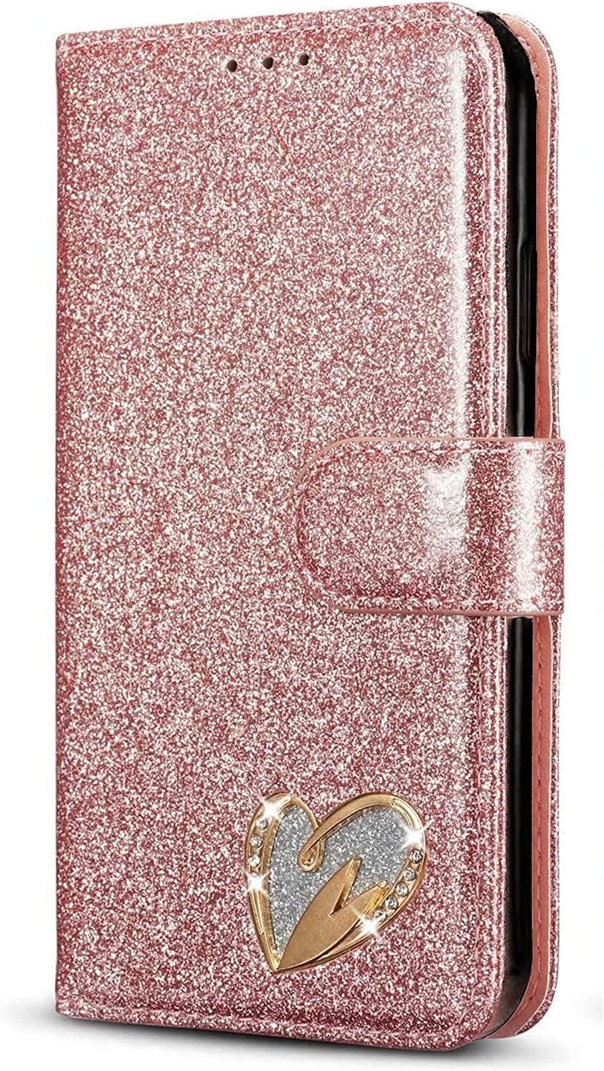 Bling Heart Sparkle Book Wallet Case Cover For iPhone 13 Pro Max