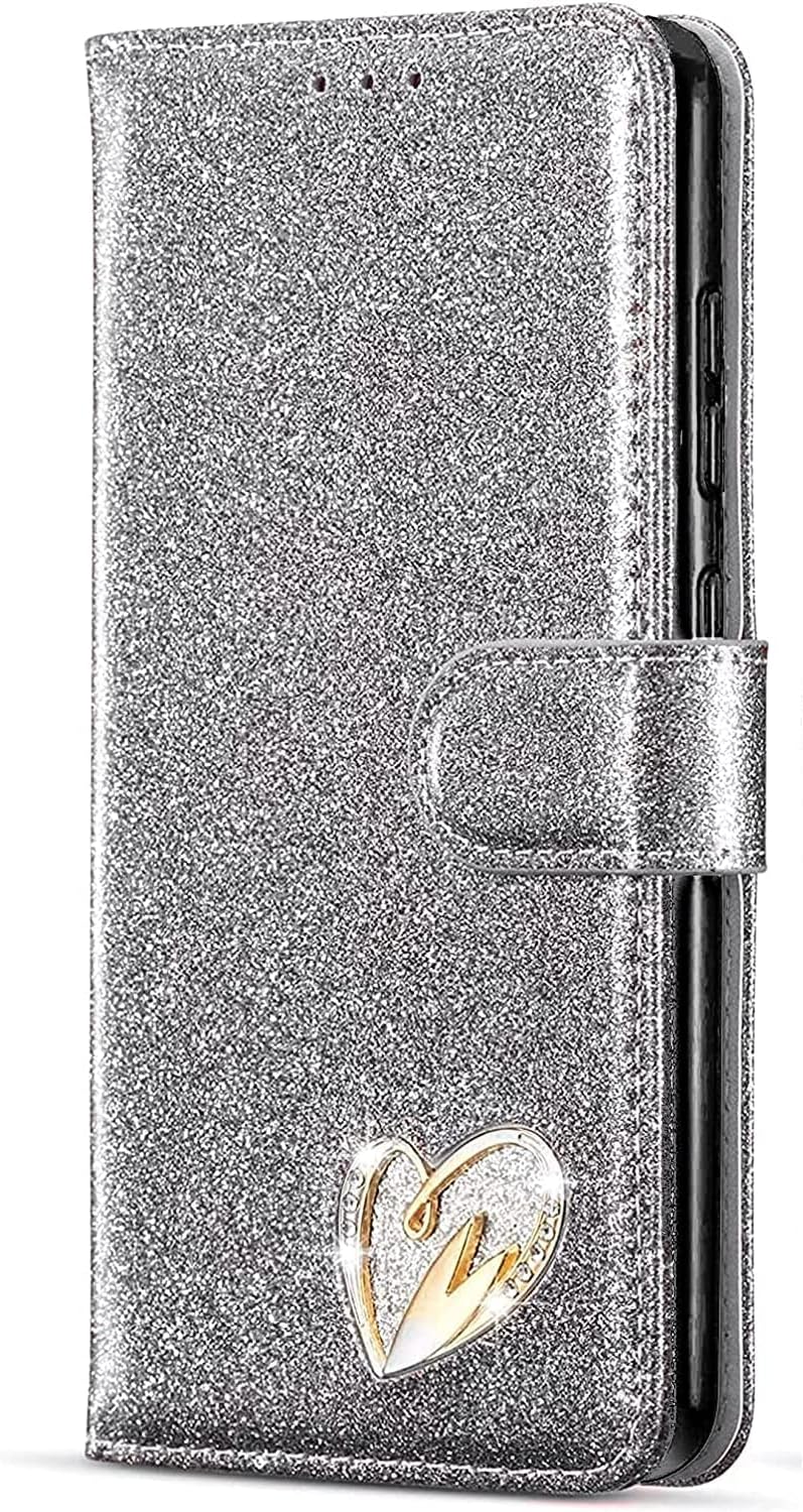Bling Heart Sparkle Book Wallet Case Cover For iPhone 13 Pro Max