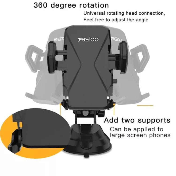 Yesido C40 Stretch Car Phone Holder - 360° Rotation, Suction Cup