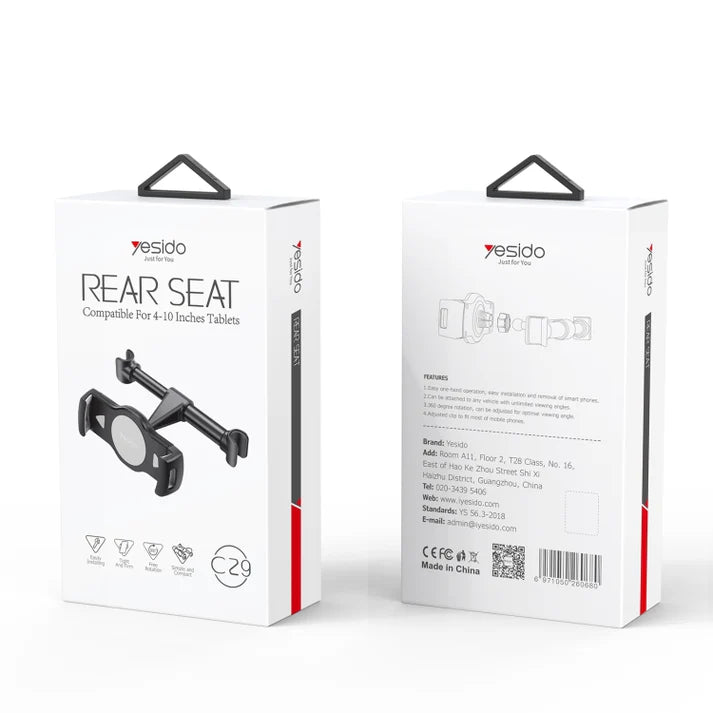 Yesido C29 Rear Seat Car Holder, 360 D Rotating Adjust, Silicone Layer, Black C29