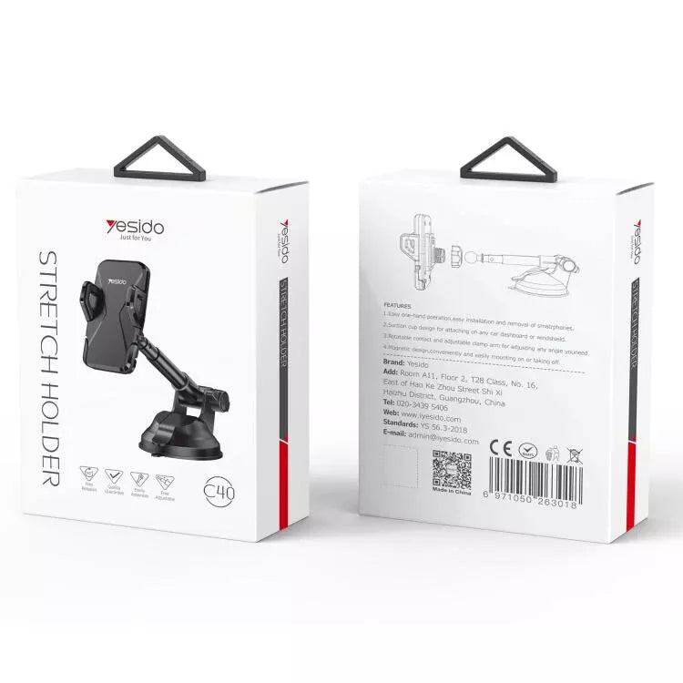 Yesido C40 Stretch Car Phone Holder - 360° Rotation, Suction Cup